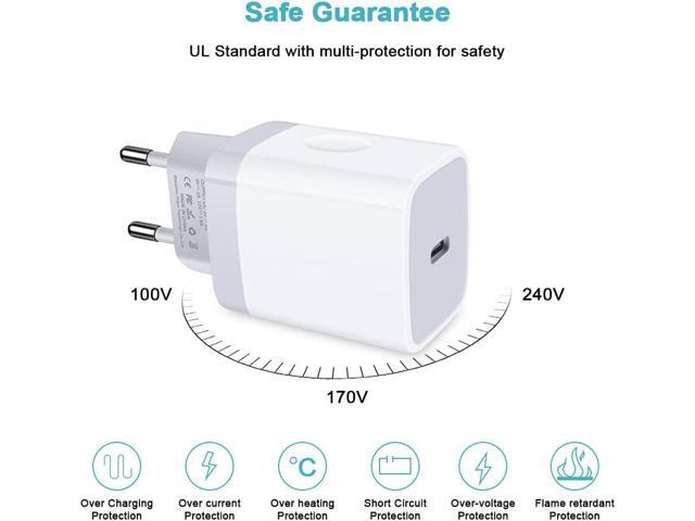USB C Adapter, European Plug Adapter, 2-Pack Fast 20W Europe Travel Plug Power Adapter Type C Wall Chargers for iPhone 16e 16 15 14 13 12 11 Pro...