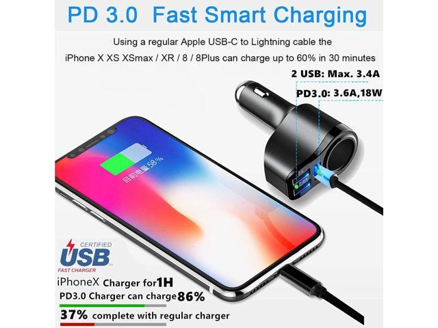 4 in 1 USB C Car Charger, 36W Multi USB Cigarette Lighter Adapter, Socket Splitter with 3 USB Ports, 12V/24V Dual USB Type C PD Fast Car Charger...