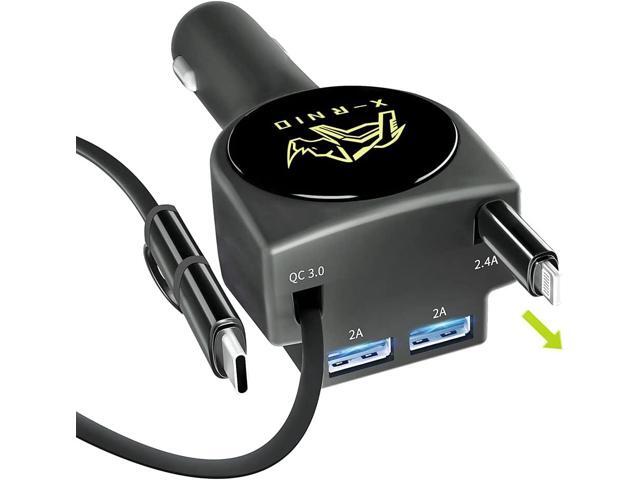 Retractable Car Charger, Fast Charge 3.1A 47W, Retractable Cables (3Ft) and 2 USB Ports Car Charger Adapter, Compatible with iPhone & Android Cell...