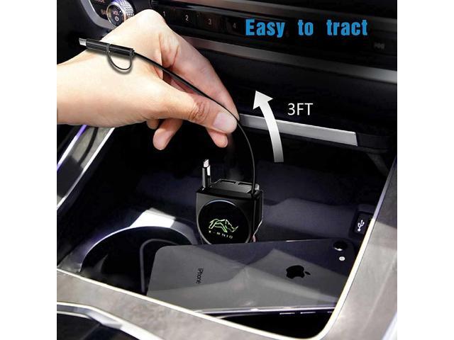 Retractable Car Charger, Fast Charge 3.1A 47W, Retractable Cables (3Ft) and 2 USB Ports Car Charger Adapter, Compatible with iPhone & Android Cell...