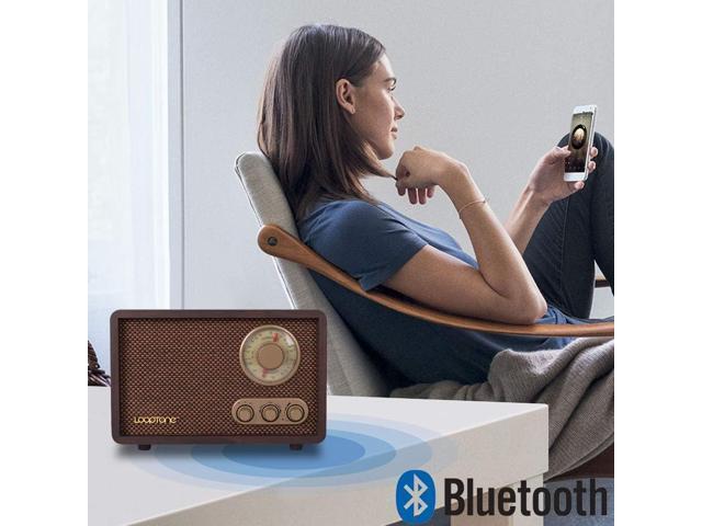 LoopTone FM AM Radio Retro Wood Radio with Bluetooth Play Mp3 and Antenna Built in Speaker for Kitchen Living Room Coffee