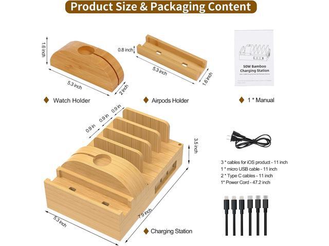 Bamboo Charging Station for Multiple Devices, Alltripal Wood Desktop Docking Station 7-Port Multi-Charger Organizer Fast USB Charger Compatible...