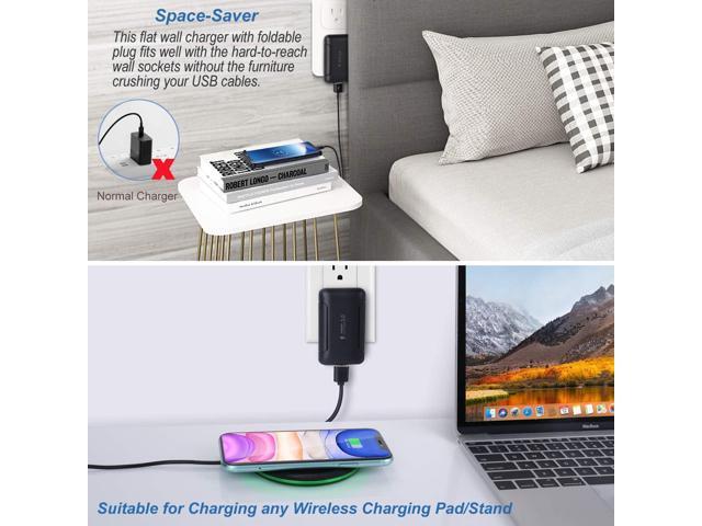 Eversame Ultra Slim Flat Portable USB Wall Charger Plug, 2 Pack Black