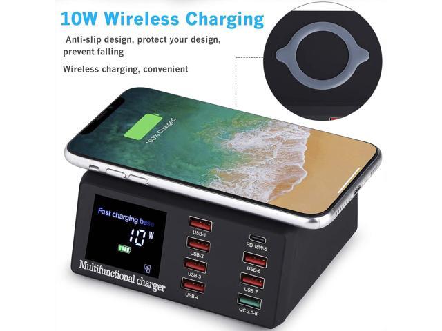 WANLONGXIN USB Charger 100W 8-Port Desktop Charging QC 3.0 Fast Charger LCD DisplayUSB Charging Station