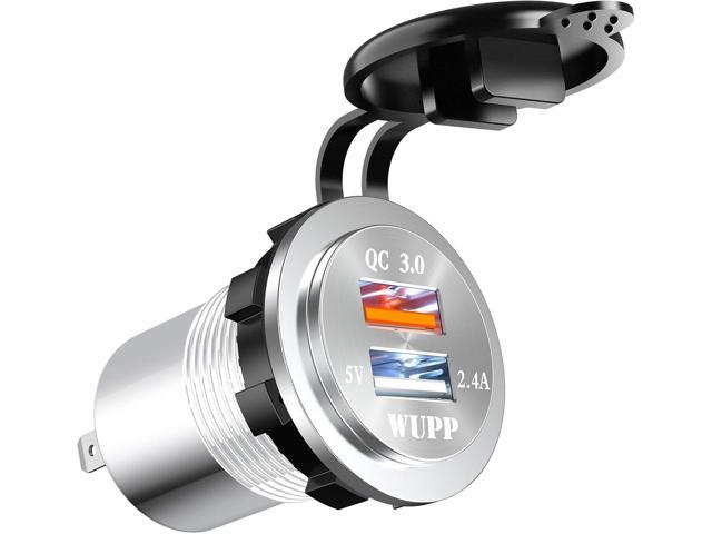 BlueFire Upgraded Aluminum Alloy Fast Charging 3.0 USB Charger Socket IP66 Waterproof Dual USB Power Outlet with QC 3.0 & 5V 2.4A Port Led Light...