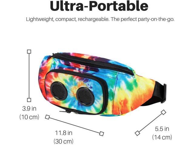 Fannypack with Speakers. Bluetooth Fanny Pack for Parties/Festivals/Raves/Beach/Boats. Rechargeable, Works with iPhone & Android. (Tie Dye)
