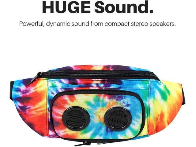 Fannypack with Speakers. Bluetooth Fanny Pack for Parties/Festivals/Raves/Beach/Boats. Rechargeable, Works with iPhone & Android. (Tie Dye)