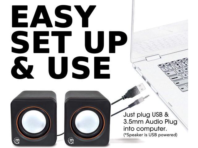 USB Powered Stereo Speaker System - Small Size - with Volume Control & 3.5 mm Aux Audio Plug to Connect to Laptop, Notebook, Desktop, Computer - 3...