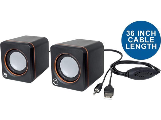 USB Powered Stereo Speaker System - Small Size - with Volume Control & 3.5 mm Aux Audio Plug to Connect to Laptop, Notebook, Desktop, Computer - 3...