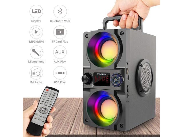 Bluetooth Speaker, 40W (60W Peak) Portable Wireless Speaker with Colorful Lights, Double Subwoofer Heavy Bass, FM Radio, MP3 Player, Bluetooth 5.0,...