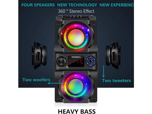 Bluetooth Speaker, 40W (60W Peak) Portable Wireless Speaker with Colorful Lights, Double Subwoofer Heavy Bass, FM Radio, MP3 Player, Bluetooth 5.0,...