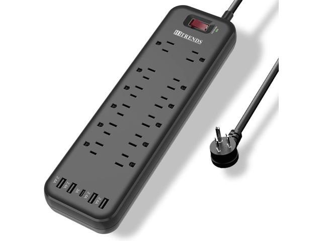 Power Strip Surge Protector with 12 Outlets & 4 USB Ports & 1 USB-C Port (5V/3A), 2360 Joules, Angled Flat Plug, Spaced Outlets & ETL Listed Power...