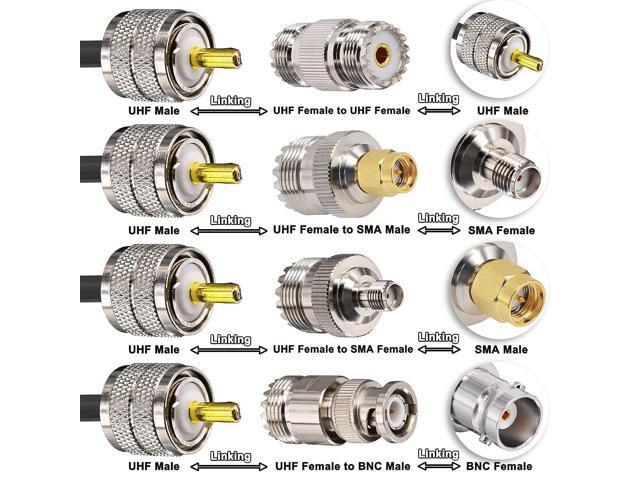 Ham Radio Coax Cable 50 Ohm,RG58 Coaxial Cable 49.2Ft,UHF PL259 Male to Male Cable + UHF SO239 Female to SMA/UHF/BNC Adapter 4-Pack,for...