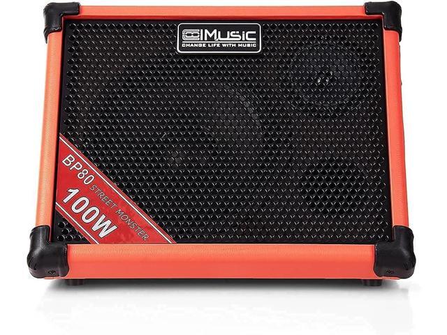 Coolmusic BP80 Battery Powered Acoustic Guitar Amplifier- Portable Bluetooth Speaker 100W, 6 Inputs,3 Band EQ,Orange
