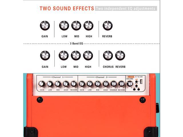 Coolmusic BP80 Battery Powered Acoustic Guitar Amplifier- Portable Bluetooth Speaker 100W, 6 Inputs,3 Band EQ,Orange