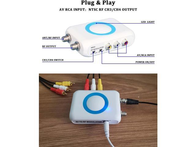 RF Modulator RCA Coax Adapter CVBS VHF Converter w/ANT in/Out & Channel Switch for VCRs DVD Bule-ray Players Fire Stick PS3 PS4 TV Tuner Satellite...