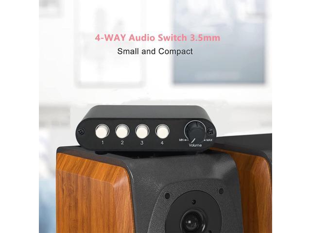 4-Way 3.5mm Stereo Audio Switch input Signal Source Switcher Selector Splitter Box with line volume controller (4 in 1 out / 1 in 4 out) -MC41