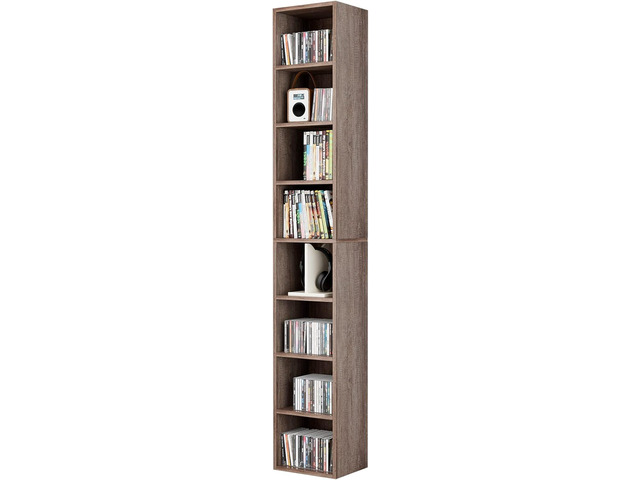 8-Tier Media Tower Rack, CD DVD Storage Organizer Cabinet with Adjustable Shelves, 11.6 x 9.3 x 70.9 Inches Slim Wood Look Bookshelf Display...