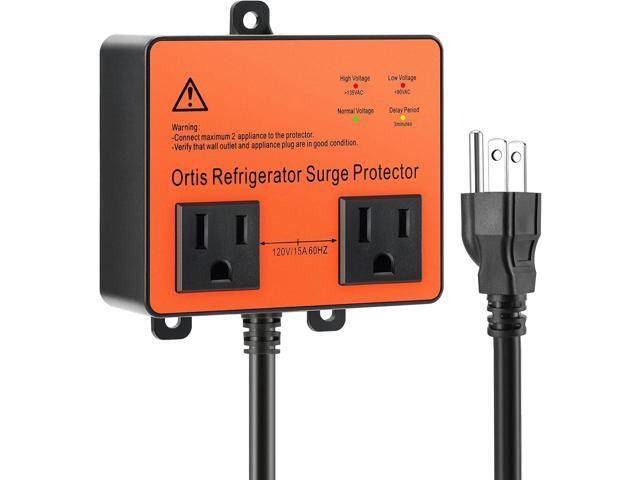 Refrigerator Surge Protector, Ortis Double Outlet Voltage Protector for Home Appliances with Time Delay, Protects Against Brownout, Spike, Instant...