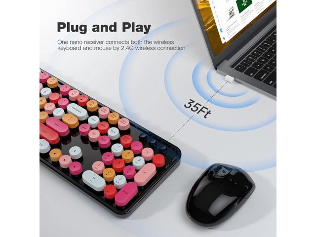 Wireless Keyboard and Mouse Combo - GEEZER Coal Black Full-Sized Colorful Keyboard 104 Keys - USB 2.4 G Receiver Plug and Play with Round Keycap...