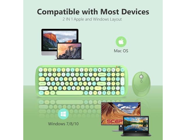 MOFII Wireless Keyboard and Mouse Combo, 2.4GHz RF, Green Colorful, Indoor, 33ft Range, Plug & Play