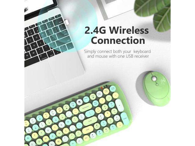 MOFII Wireless Keyboard and Mouse Combo, 2.4GHz RF, Green Colorful, Indoor, 33ft Range, Plug & Play