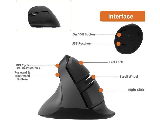 J-Tech Digital Ergonomic Left Hand Mouse with Wireless Connection, AA Battery, 2.4GHz Nano Transceiver, 800, 1200, 1600, 2400 Adjustable DPI;...