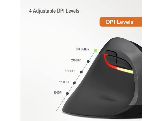 J-Tech Digital Ergonomic Left Hand Mouse with Wireless Connection, AA Battery, 2.4GHz Nano Transceiver, 800, 1200, 1600, 2400 Adjustable DPI;...