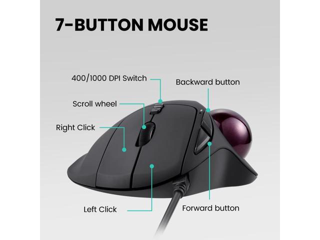 Perixx Perimice-517 Wired Trackball USB Mouse, 7 Button Design, Build-in 1.34 Inch Trackball with Pointing Feature