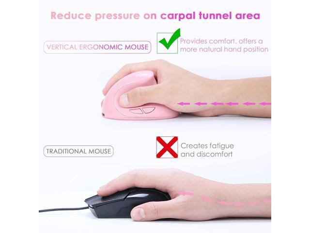 Ergonomic Mouse,Rechargeable Small Vertical Mouse with 6 Buttons Adjustable 800/1200/1600 DPI Pink Wireless Mouse for Laptop Desktop PC Mac