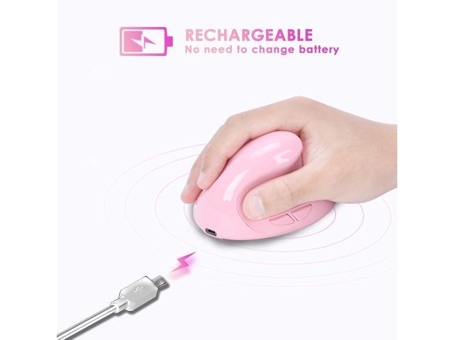 Ergonomic Mouse,Rechargeable Small Vertical Mouse with 6 Buttons Adjustable 800/1200/1600 DPI Pink Wireless Mouse for Laptop Desktop PC Mac