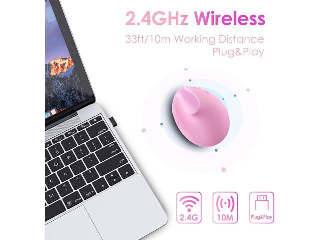 Ergonomic Mouse,Rechargeable Small Vertical Mouse with 6 Buttons Adjustable 800/1200/1600 DPI Pink Wireless Mouse for Laptop Desktop PC Mac