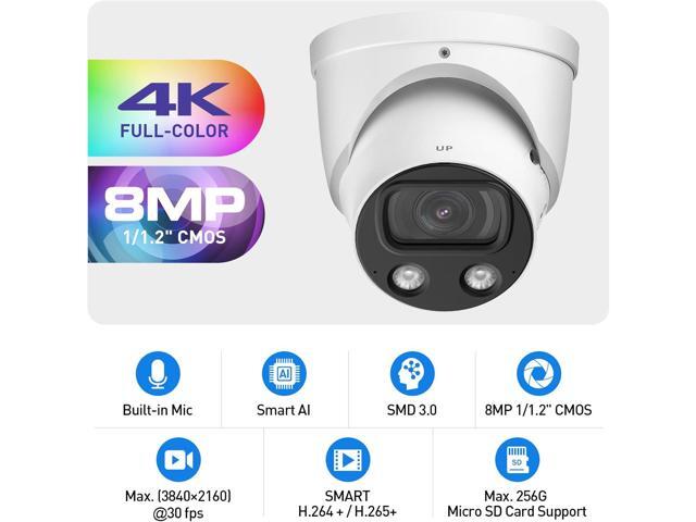 EmpireTech IPC-Color4K-T 4K Full-Color Ultra Low Light 8MP 1/1.2' CMOS Smart AI Starlight Turret IP Camera,Build-in Warm LED, Built-in Mic,SMD...