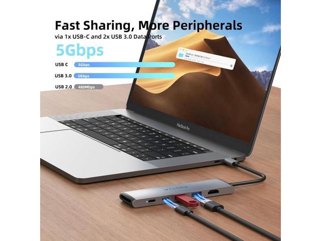 USB C Hub, WALNEW 7 in 1 USB-C Docking Station with 4K HDMI,100W PD, 3 5Gbps Data Ports(1 USBC & 2 USB 3.0),TF/SD Card Reader, USB Hub for Laptop,...