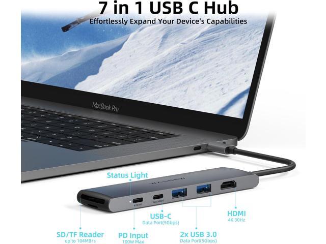 USB C Hub, WALNEW 7 in 1 USB-C Docking Station with 4K HDMI,100W PD, 3 5Gbps Data Ports(1 USBC & 2 USB 3.0),TF/SD Card Reader, USB Hub for Laptop,...