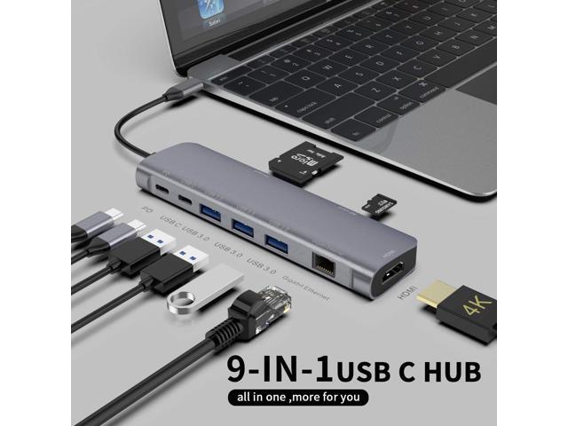 9 in 1USB C HUB with 4K HDMI, 100W PD, USB C Port, USB 3.0, RJ45 Ethernet, SD/TF Card Reader, Docking Station Compatible with MacBook Pro/MacBook...