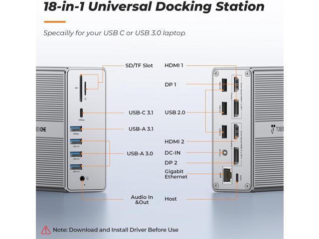 DisplayLink Docking Station Dual Monitor 4K@60HZ for MacBook, Windows, TobenONE Universal Mac mini M4 Dock with 2 HDMI & 2 DP, 65W Power Delivery,...