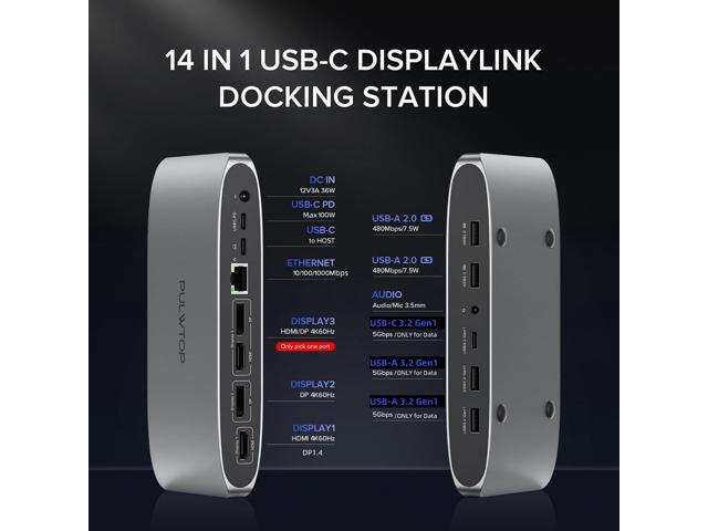 Displaylink Docking Station, Triple Display DisplayLink Dock for MacBook M1/M2/M3 Windows, 4K@60Hz Laptop Docking Station with 2 HDMI, 2 Display...