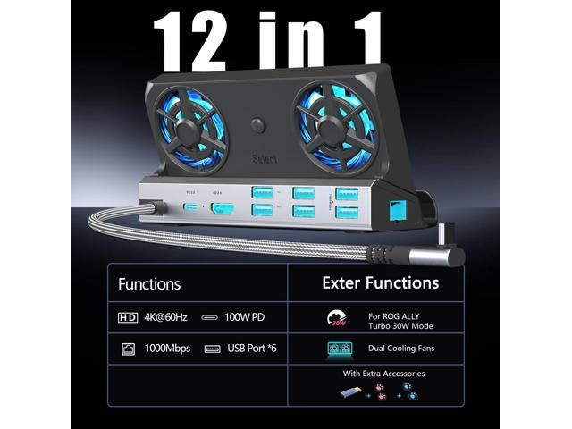 Dual Cooling Fans 12 in 1 Steam Deck Docking Station with 4K@60Hz 2.0,6 USB Ports,1000Mbps,USB-C 100W PD,40Gbps Adapter for Steam Deck/Rog...
