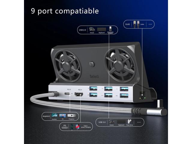 Dual Cooling Fans 12 in 1 Steam Deck Docking Station with 4K@60Hz 2.0,6 USB Ports,1000Mbps,USB-C 100W PD,40Gbps Adapter for Steam Deck/Rog...