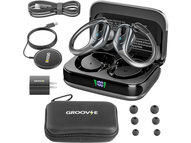 Groove 4-in-1 Wireless Earbuds w/Charging Case - 80 Hours Playtime Wireless Headphones Bluetooth 5.3 IPX7 Waterproof Noise Cancelling Earphones...