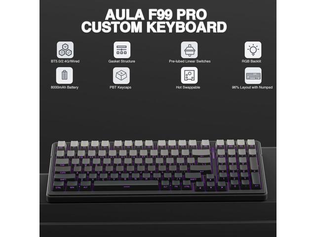 AULA F99 Pro Wireless Mechanical Keyboard,Gasket Hot Swappable Custom Keyboard,RGB Backlit,Pre-lubed Linear Switches,Side Printed PBT...
