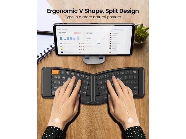 ProtoArc Ergonomic Foldable Keyboard Mouse, XKM03 Portable Folding Bluetooth Keyboard Mouse Combo for Business and Travel, Split Design, 3...