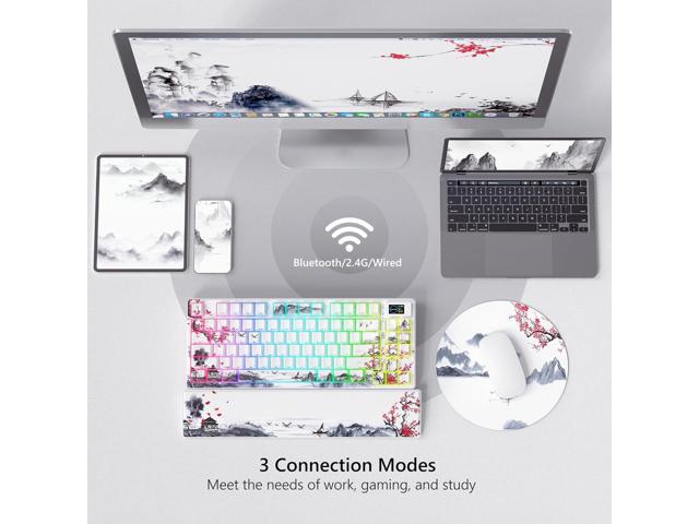 Womier 75% Wireless Mechanical Keyboard with Color Multimedia Screen Gaming Keyboard, Theme 3-Modes Hot Swappable Key Board w/Wrist Rest,SK80 PRO...