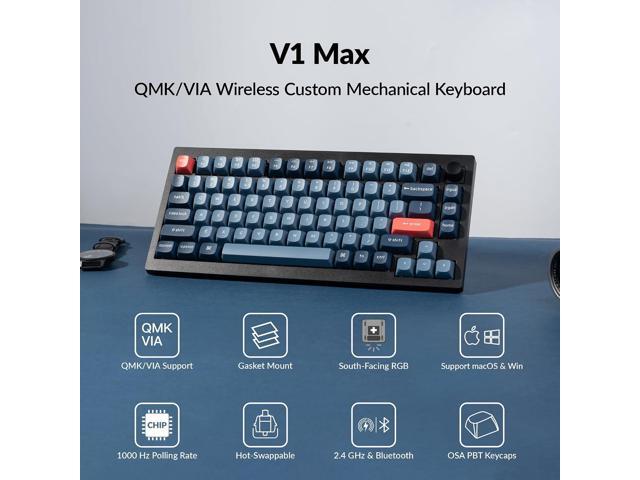 Keychron V1 Max 75% RGB Custom Mechanical Keyboard, 2.4Ghz/Bluetooth 5.1/Wired QMK/VIA Programmable Macro, Hot-Swappable Gateron Jupiter Red Switch...