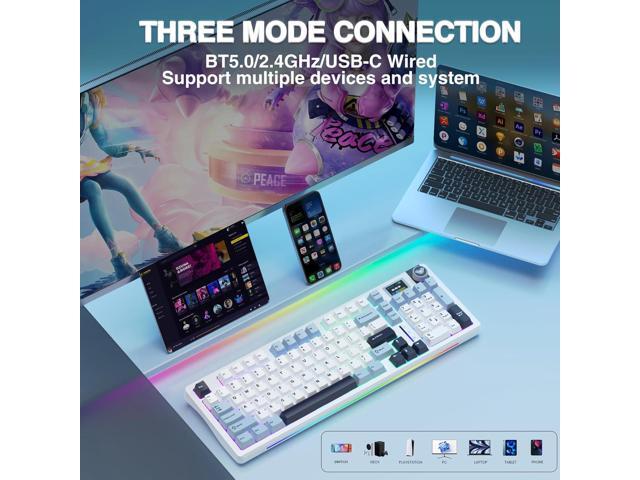 AULA S98 Pro Wireless Mechanical Keyboard,Smart Screen & Knob,Tri-Mode BT5.0/USB-C/2.4GHz Creamy Keyboard,Pre-lubed Linear Switches,Hot Swappable...