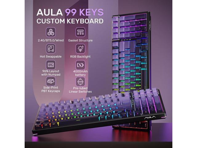 AULA Mechanical Keyboard, Full Size Gaming Keyboards F98 Tri-Mode Bluetooth/2.4G/USB-C Hot Swappable 99 Keys Custom Creamy Keyboard for PC Xbox PS5...