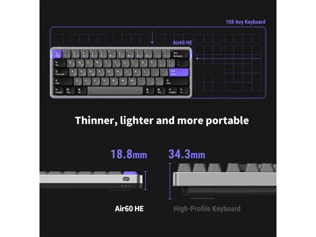 nuphy Air60 HE Rapid Trigger Wired Magnetic Gaming Keyboard,61 Keys 60% Compact,Actuation Point Adjustable, 8K Hz Polling Rate,Hall Effect Keyboard...