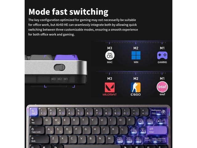 nuphy Air60 HE Rapid Trigger Wired Magnetic Gaming Keyboard,61 Keys 60% Compact,Actuation Point Adjustable, 8K Hz Polling Rate,Hall Effect Keyboard...