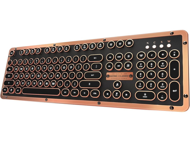 Azio Retro Classic Bluetooth Artisan - Bluetooth Luxury Vintage Backlit Mechanical Keyboard (Blue Switch, Black Leather, Zinc Alloy...